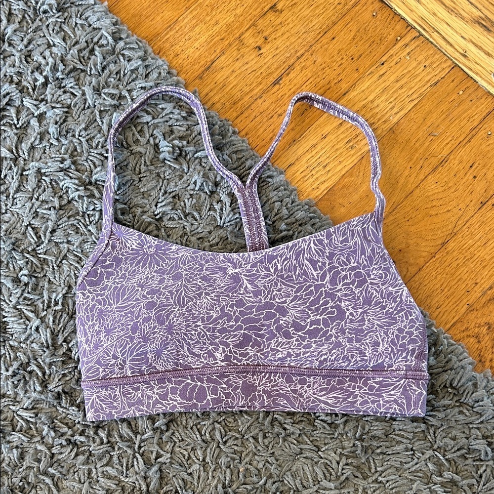 Lululemon Flow Y Bra in the "Arabesque Antoinette Smoky Quartz" color and Nulu
